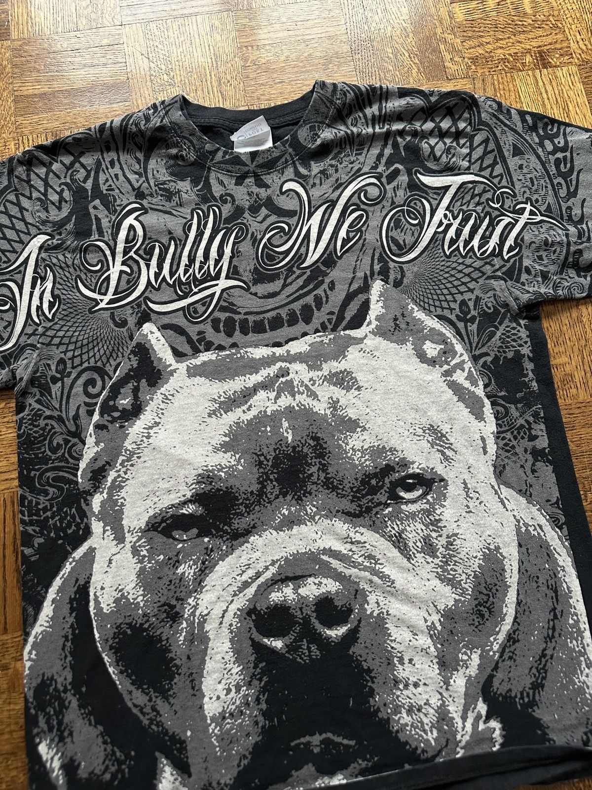 Japanese Brand Vintage Y2K In Bully We Trust AOP Pitbull Graphic Tee Size US L / EU 52-54 / 3 - 3 Thumbnail