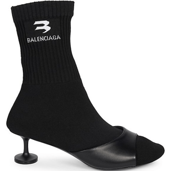 Balenciaga Balenciaga Women's Black Leather & Knit Sock Booties Grailed