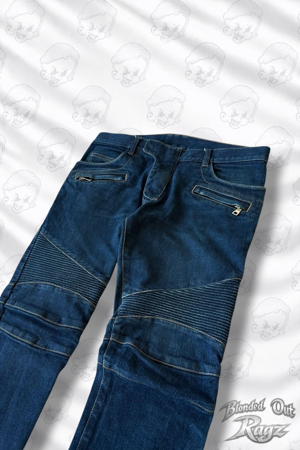 Balmain Balmain Dark Navy Biker Denim Jeans Oliver Rousting Era Size US 33 - 2 Thumbnail