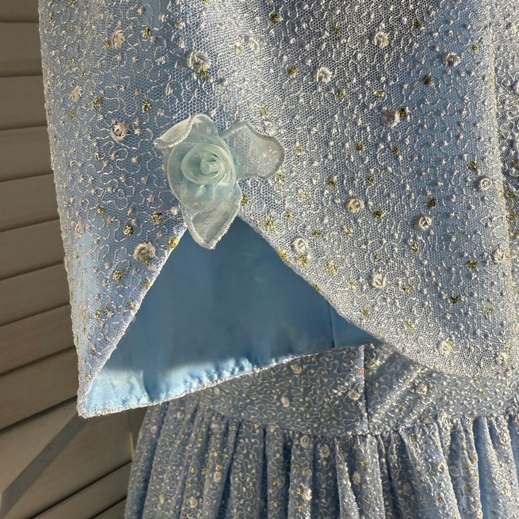 Vintage Vintage Peasant Dress Beaded Floral Puffed Sleeves Blue XL Size XXL / US 16-18 / IT 52-54 - 7 Thumbnail
