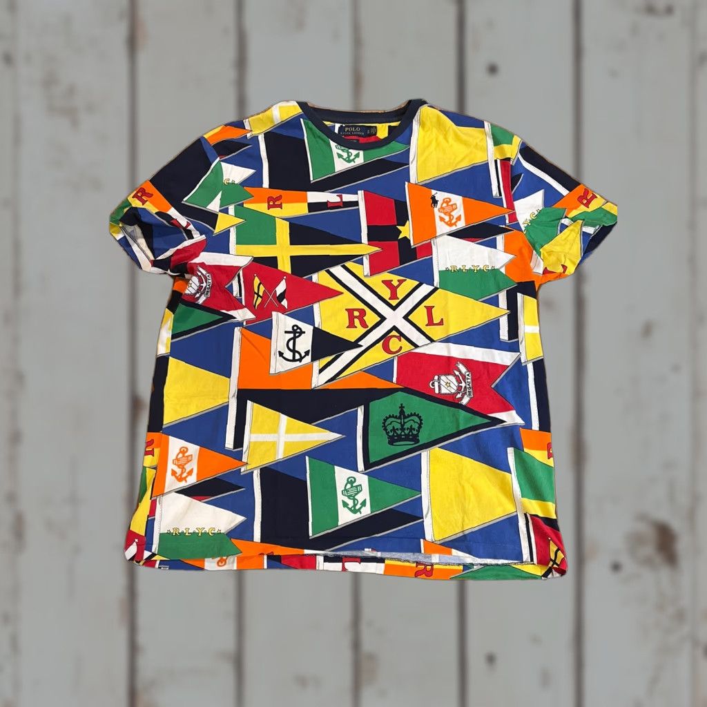 Polo Ralph Lauren Polo Ralph Lauren Shirt Mens XL RLYC Flag Print Yacht Club Multicolor Cotton Short Sleeve Regular Fit T-Shirt Club Mens Size US XL / EU 56 / 4 - 1 Thumbnail