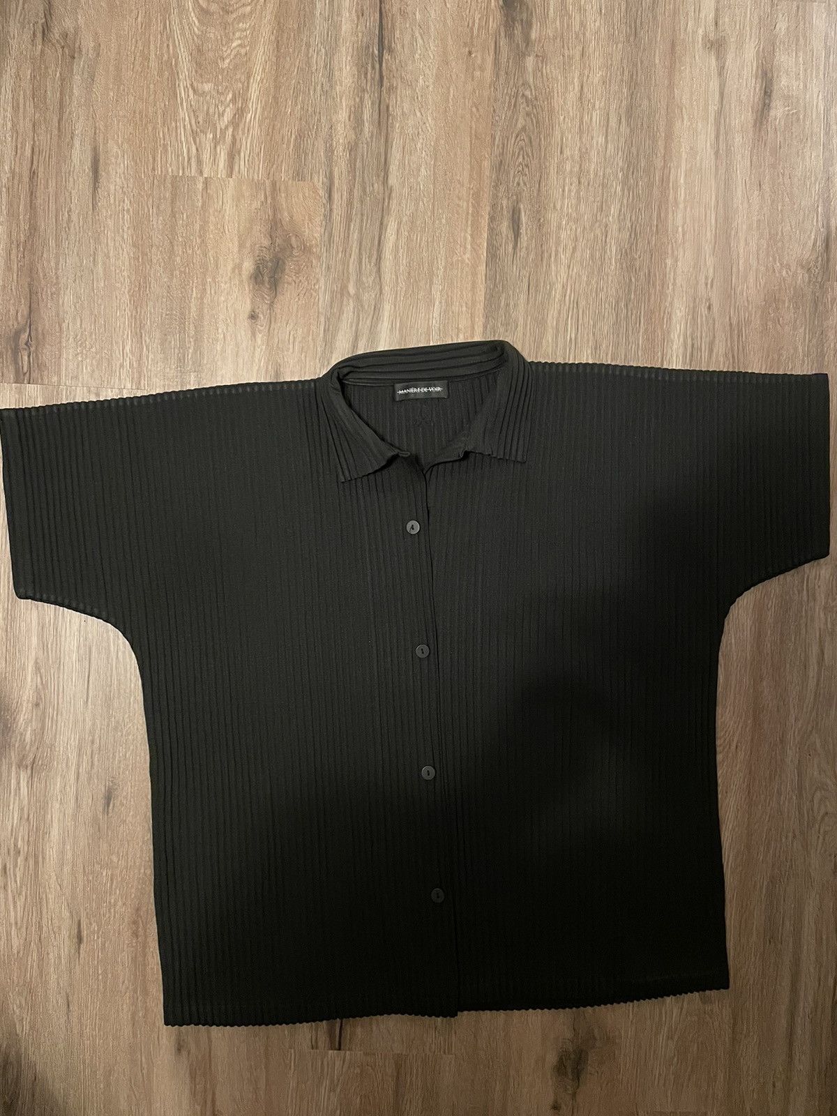 Maniere De Vior Maniere De Voir Black Pleated Button Shirt Size US L / EU 52-54 / 3 - 3 Thumbnail