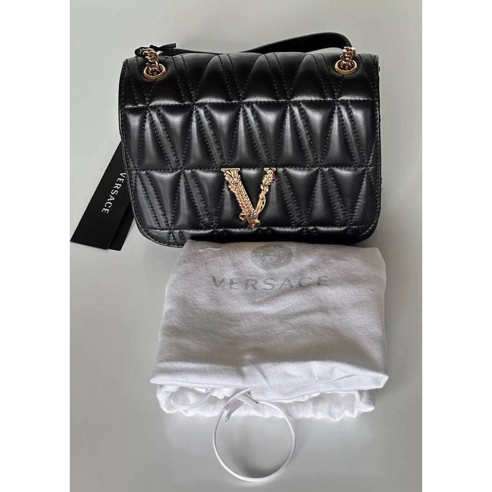 Versace Versace Virtus Quilted Leather Black Crossbody Bag DBFH821 Size ONE SIZE - 16 Thumbnail