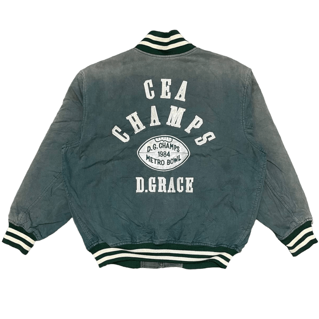 image of Coup De Grace x Vintage 80's D. Grace Champs Metro Bowl Jacket Sun Faded in Faded Green (Size Mediu