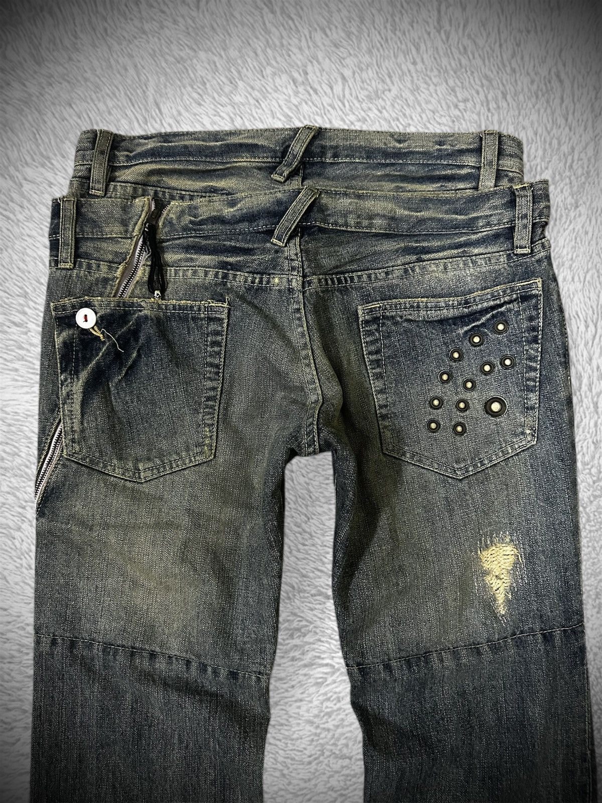 Japanese Brand 💥rare💥 ppfm bondage punk double waist washed denim jeans Size US 32 / EU 48 - 5 Thumbnail