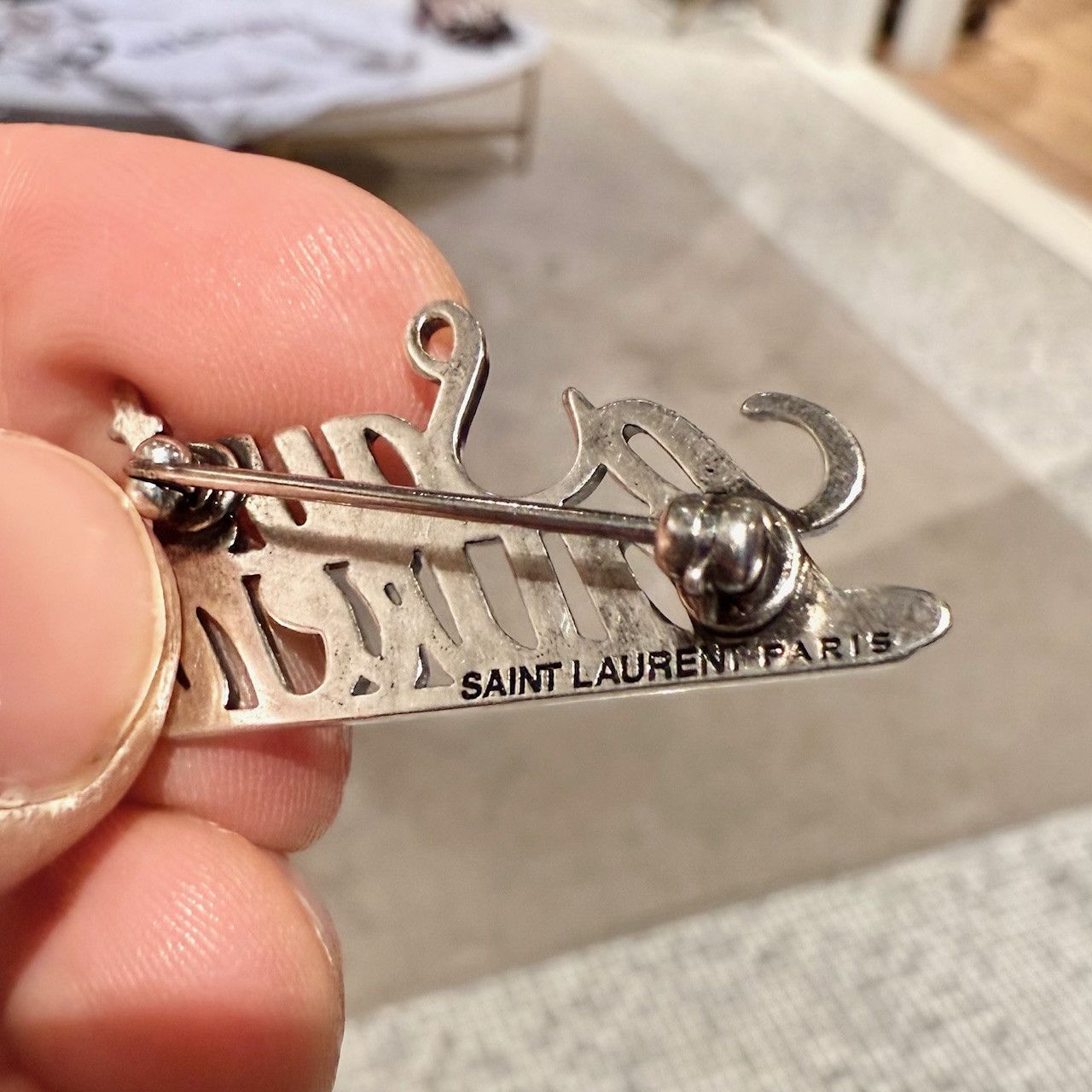 Yves Saint Laurent Saint Laurent Silver Signature Brooch Size ONE SIZE - 4 Thumbnail