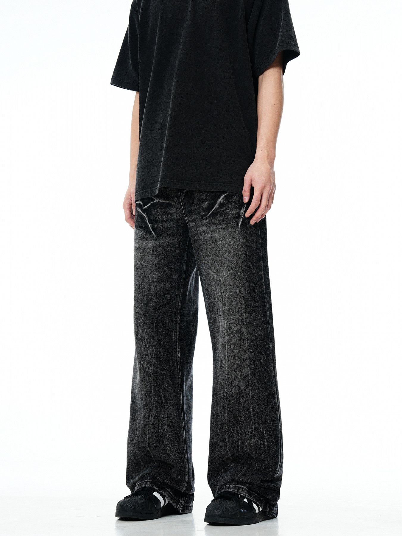Vintage Retro High-Street Lightning-Pattern Distressed Washed Jeans Size US 32 / EU 48 - 2 Thumbnail