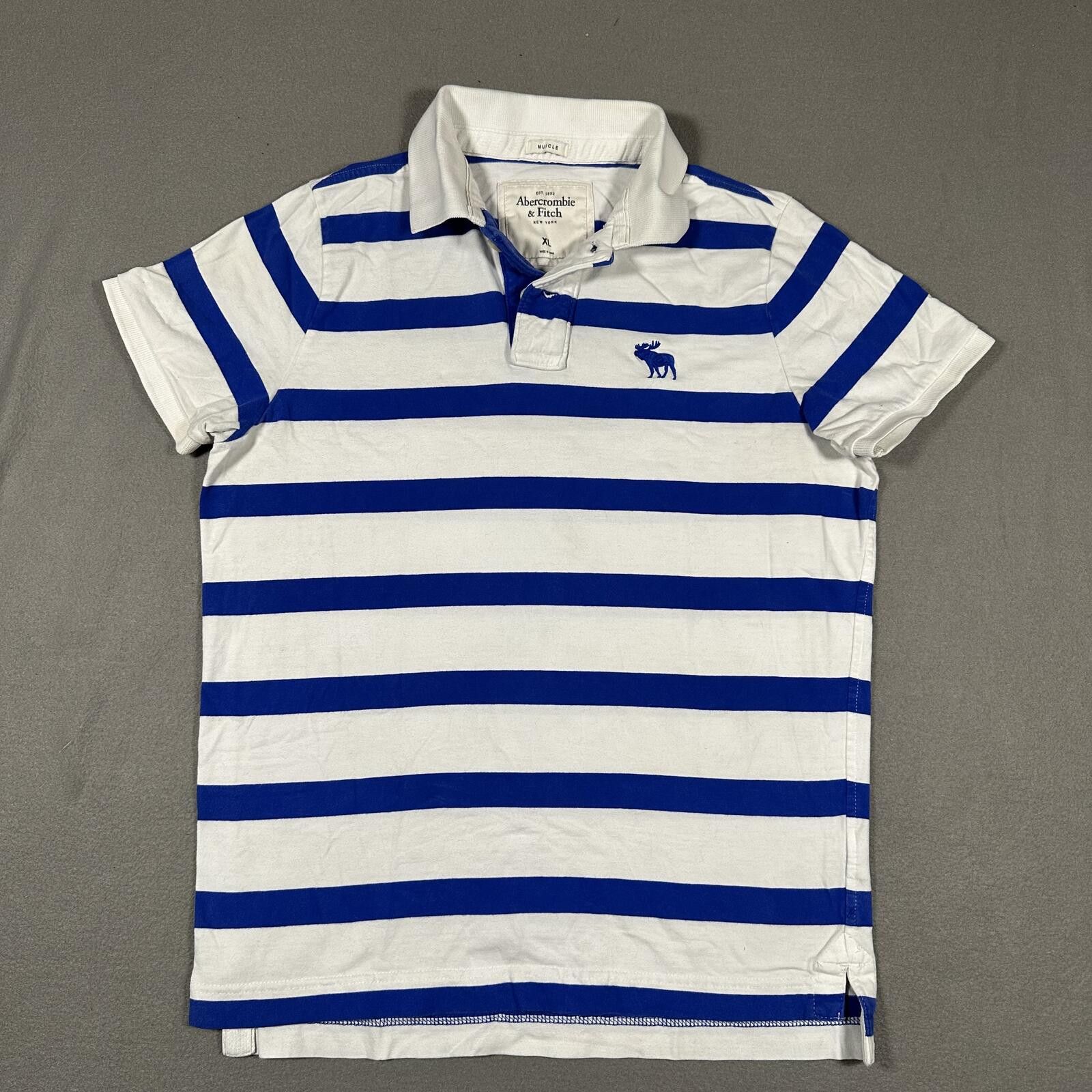 Abercrombie & Fitch Abercrombie & Fitch Men Polo Shirt XL White Blue Striped Size US XL / EU 56 / 4 - 1 Thumbnail