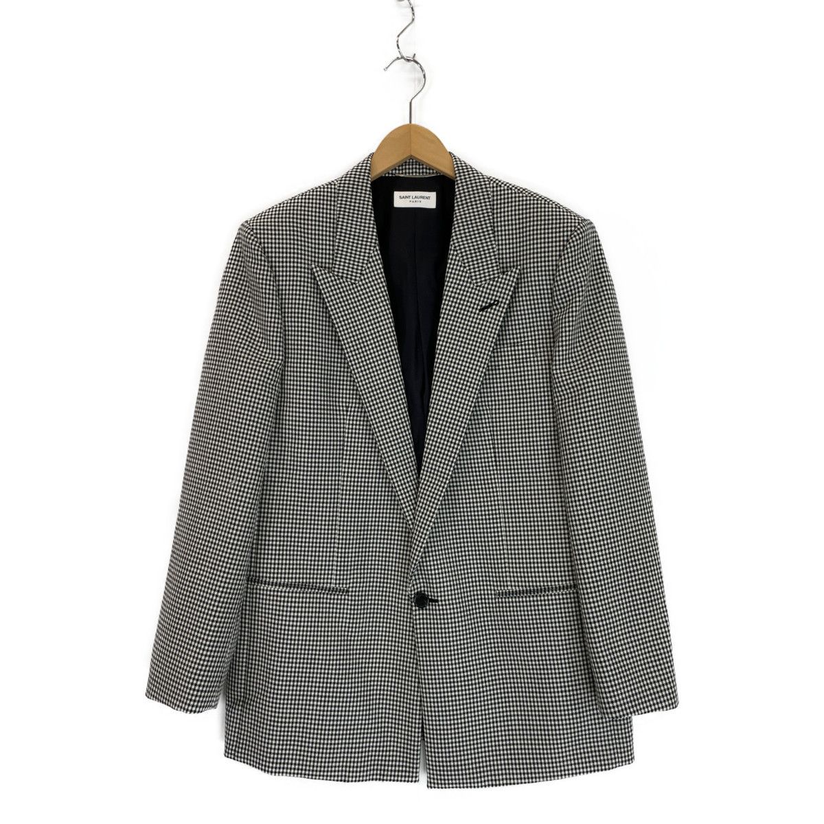 image of Saint Laurent Paris Gingham Wool Jacket in White, Men's (Size Large)
