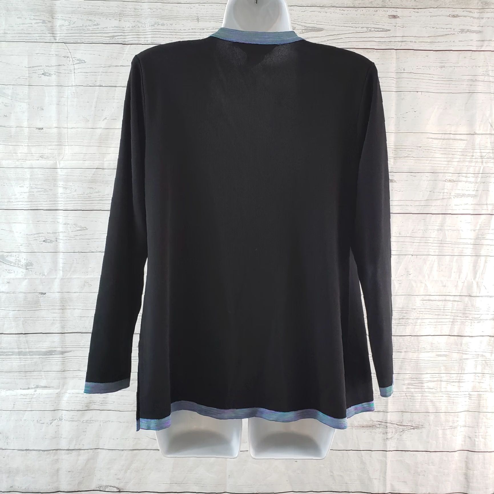 Vintage Misook Womens Cardigan Sz XSP Black Blue Open Front Pockets Exclusively Size XS / US 0-2 / IT 36-38 - 4 Thumbnail