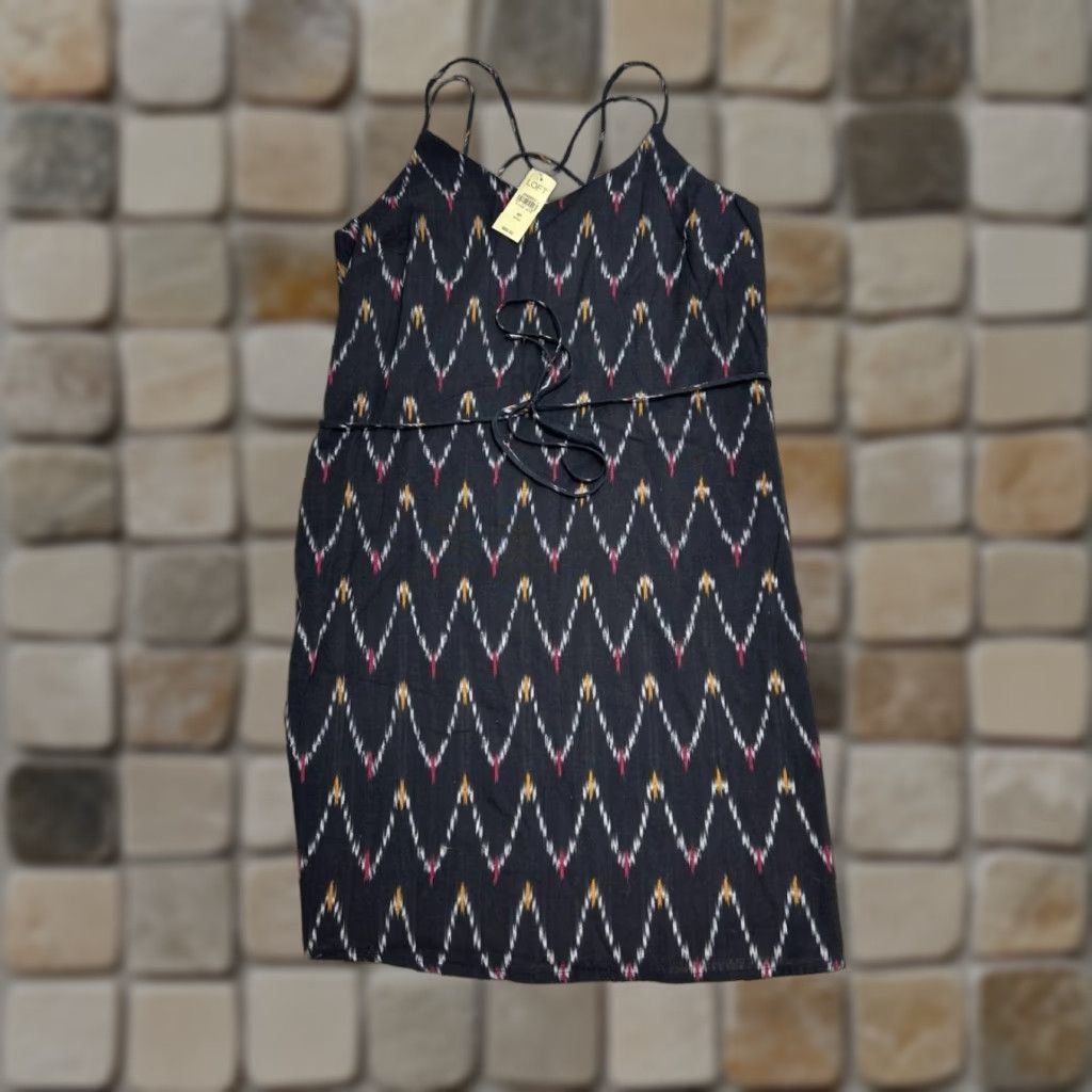 Loft VINTAGE Loft Strappy Cami Dress Womens 8P Black Chevron Zig Zag Cotton Tie Waist New Size M / US 6-8 / IT 42-44 - 1 Thumbnail