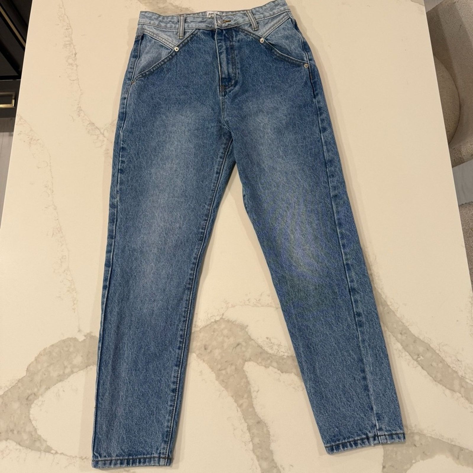 PRINCESS POLLY Princess Polly Two-Tone HR Mom Jeans Straight Leg Womens 6 Size 28" / US 6 / IT 42 - 2 Thumbnail