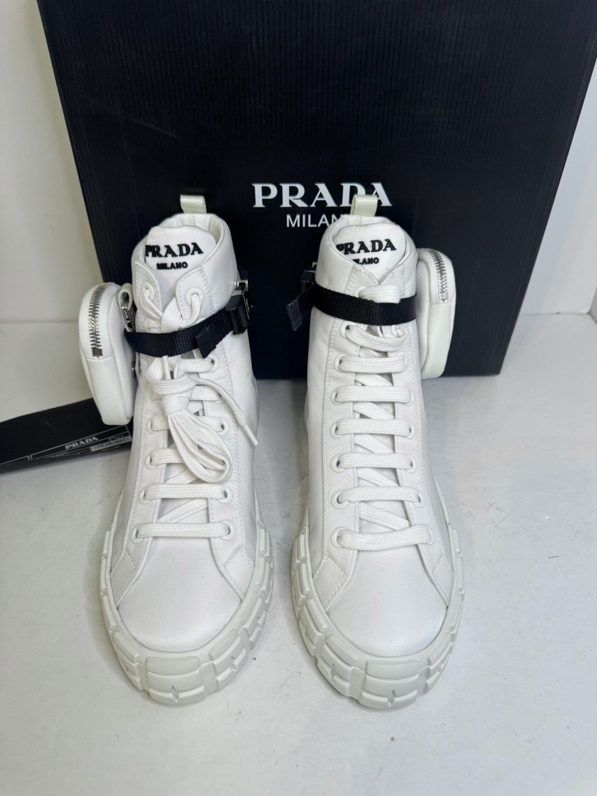 Prada Prada Nylon Gabardine Combat Boots White SZ 39.5 Size US 7.5 / EU 40-41 - 2 Thumbnail