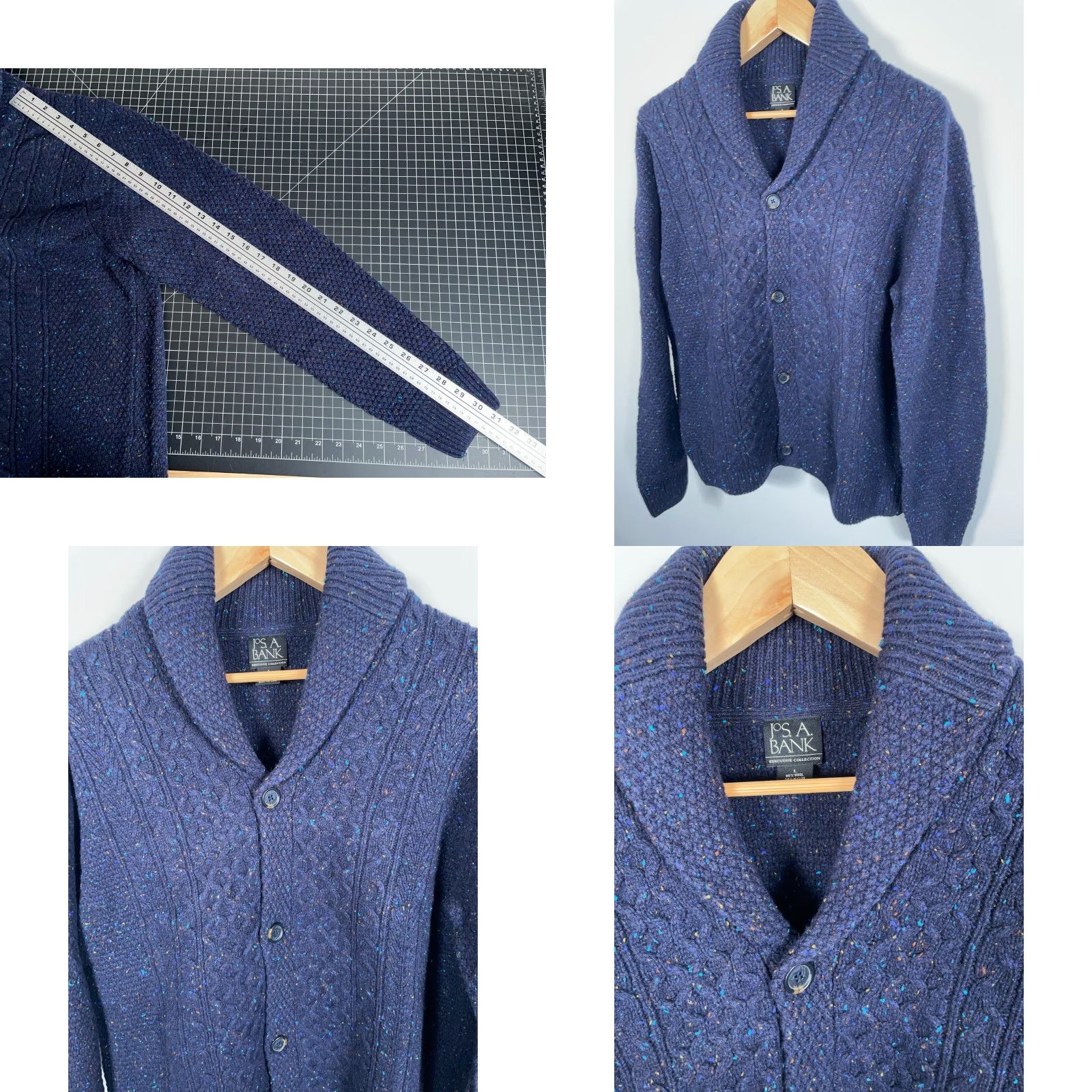 Jos. A. Bank VINTAGE Jos. A Bank Donegal Wool Cardigan Men's Large Dark Blue Collared Knit Sweater Size US L / EU 52-54 / 3 - 8 Thumbnail