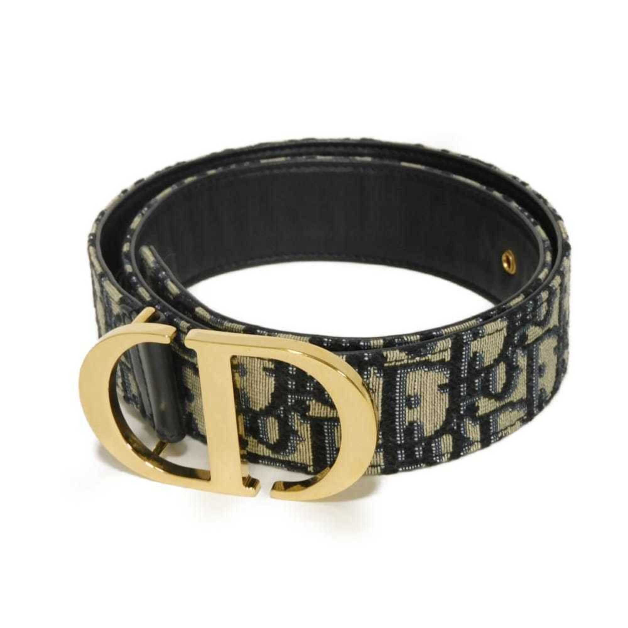 Dior Christian Dior Dior belt, size 30 Montaigne, 35mm, 75cm, CD logo, calfskin, black/navy, oblique jacquard, cotton, beige, women's. Size ONE SIZE - 1 Thumbnail