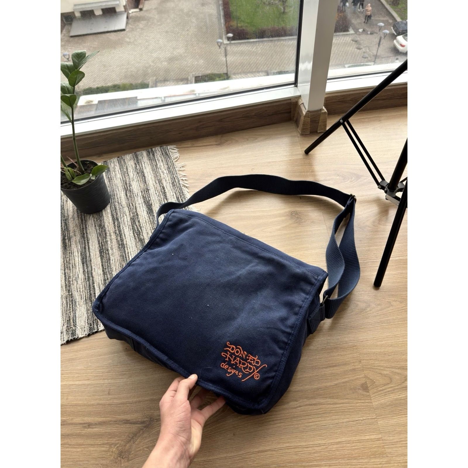 Ed Hardy VINTAGE Ed Hardy By Christian Audigier Shoulder Crossbody Sling Bag Men Medium Blue 90s Army Retro Streetwear Japanesebrand Crossbody Bag Size ONE SIZE - 3 Thumbnail