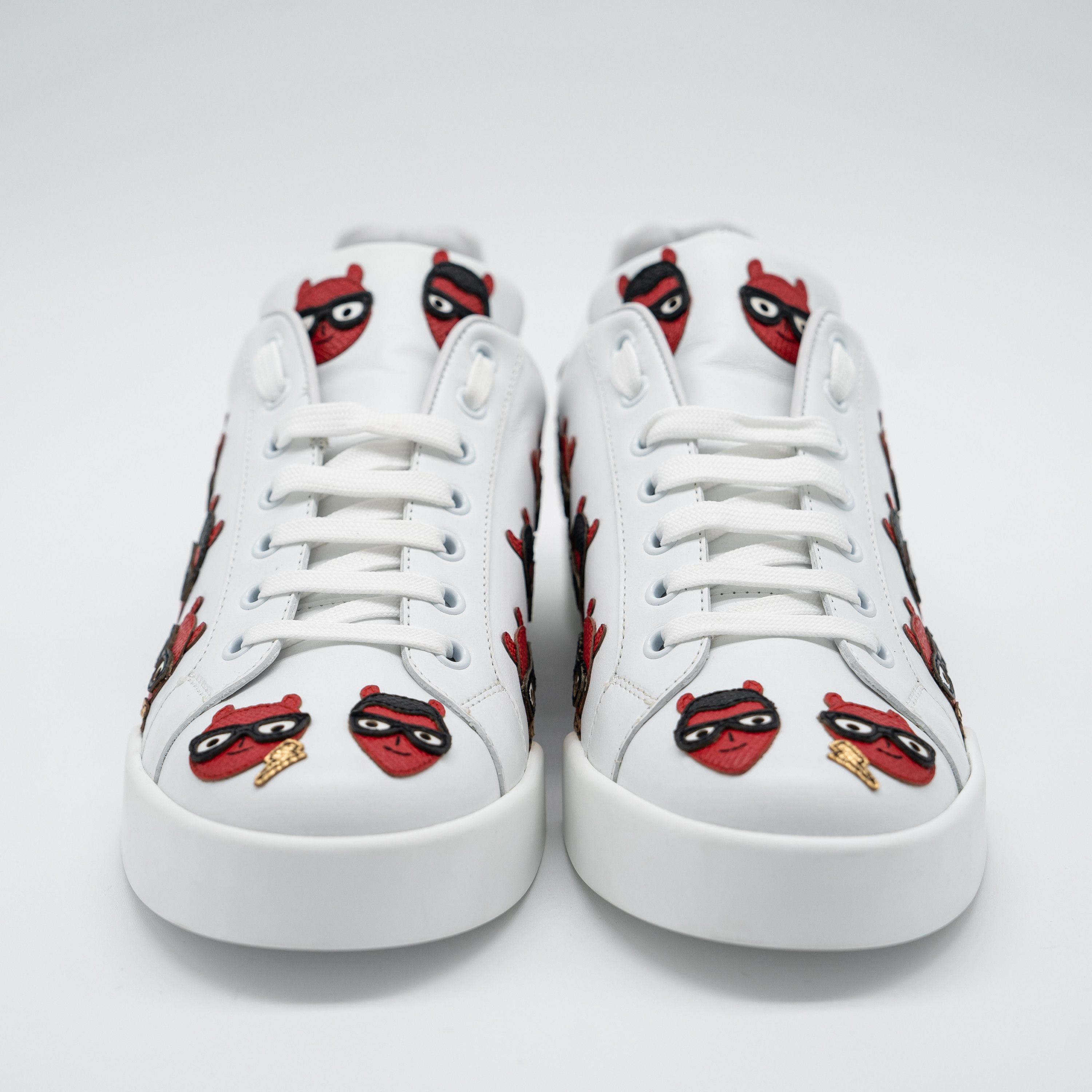 Dolce & Gabbana DOLCE & GABBANA White Devil Face Portofino Sneakers Leather Size US 10.5 / IT 40.5 - 2 Thumbnail