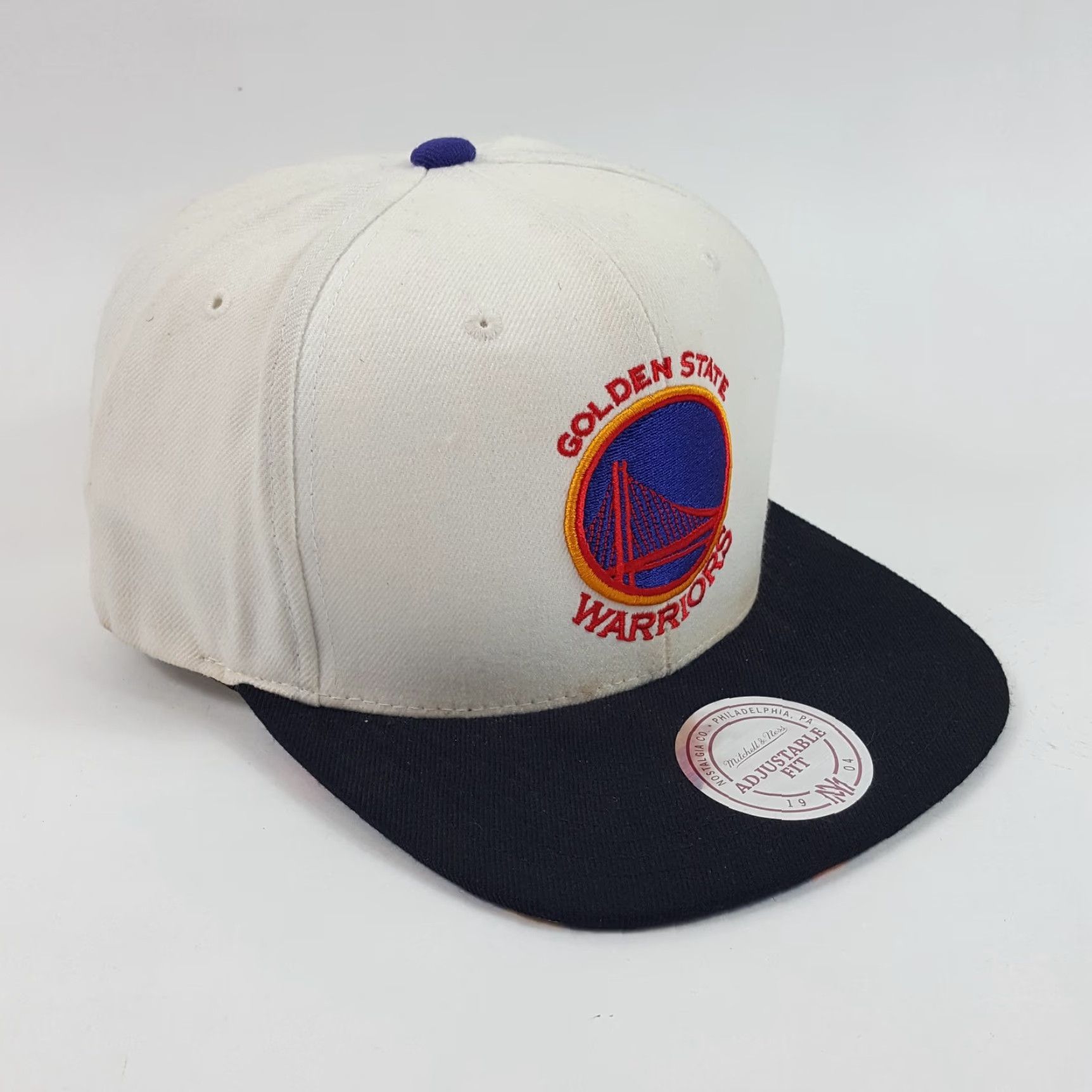 Mitchell & Ness VINTAGE Mitchell & Ness Golden State Warriors Wool Snapback Baseball Cap Hat - White, One Size, 90s Retro Logo, Adjustable, Men’s Baseball Cap Size ONE SIZE - 3 Thumbnail