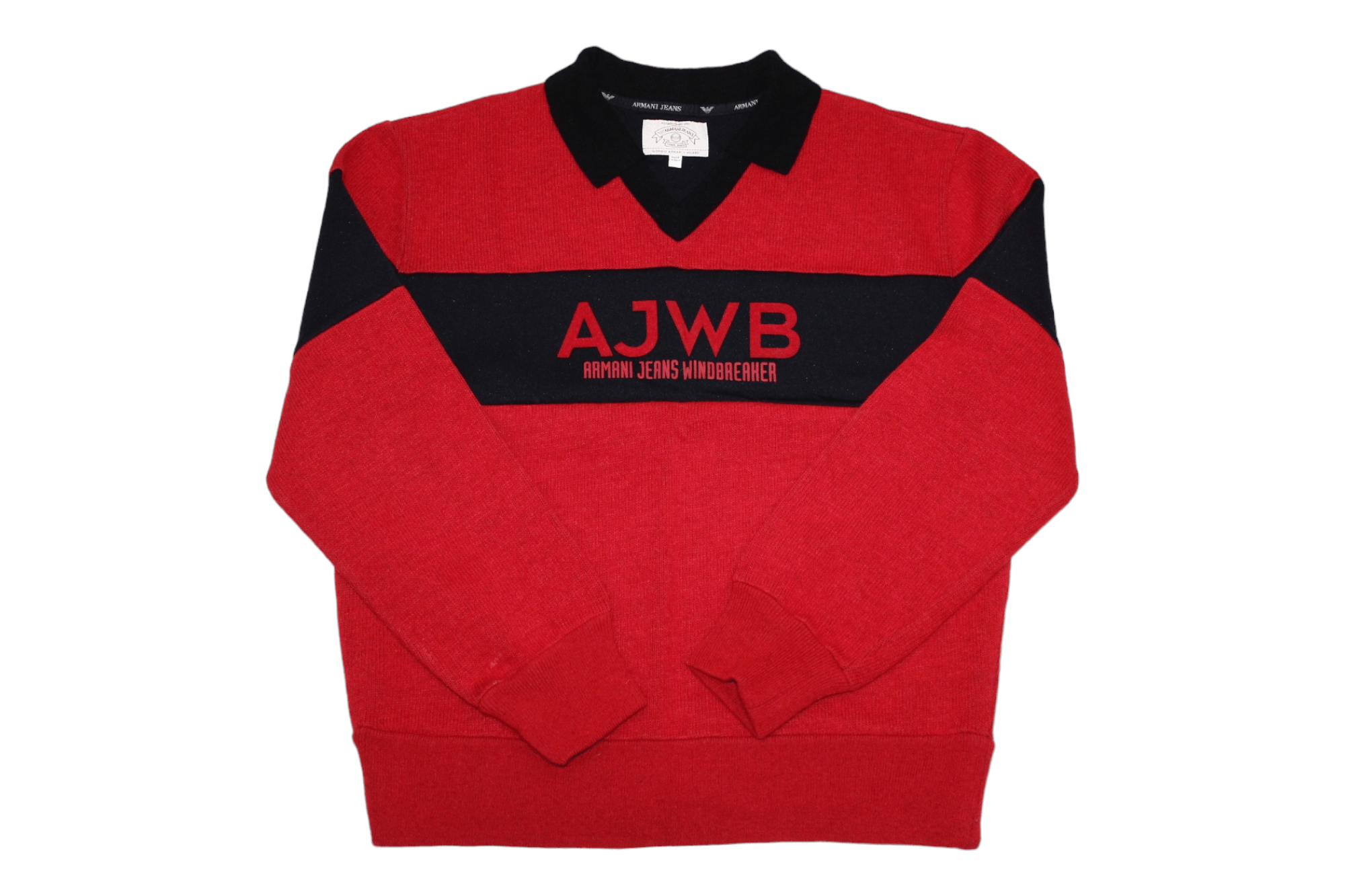 Giorgio Armani Archive💥 Armani Jeans Windbreaker Big Logo Knitted Sweater Size US M / EU 48-50 / 2 - 1 Thumbnail