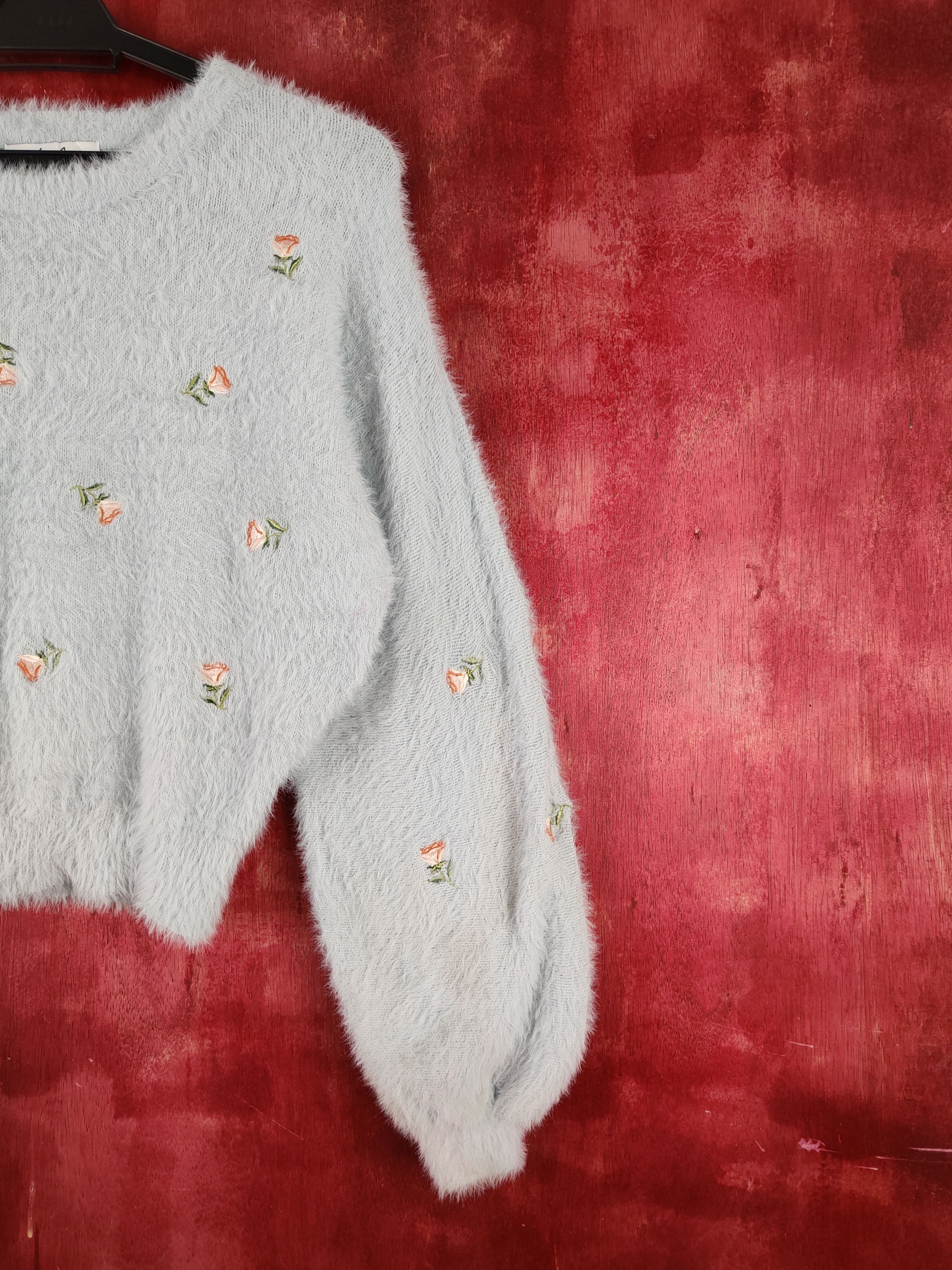 Japanese Brand × Vintage Dazzlin Blue Flowers Fur Mohair Knitwear Size M / US 6-8 / IT 42-44 - 6 Thumbnail