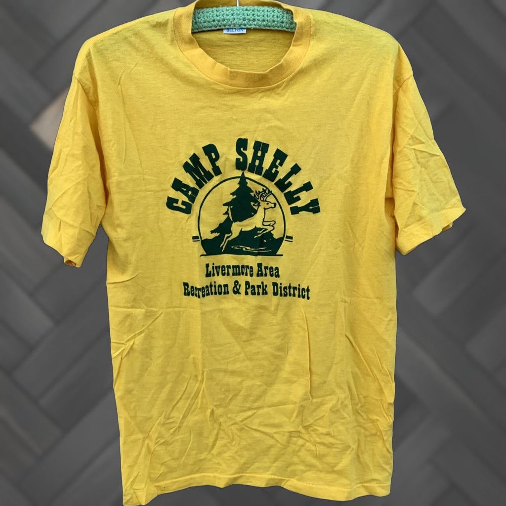 Vintage VINTAGE Belton Camp Shelly Livermore ARPD t shirt 1980s Yellow Cotton Crew Neck Short Sleeve Men L Size US L / EU 52-54 / 3 - 1 Thumbnail