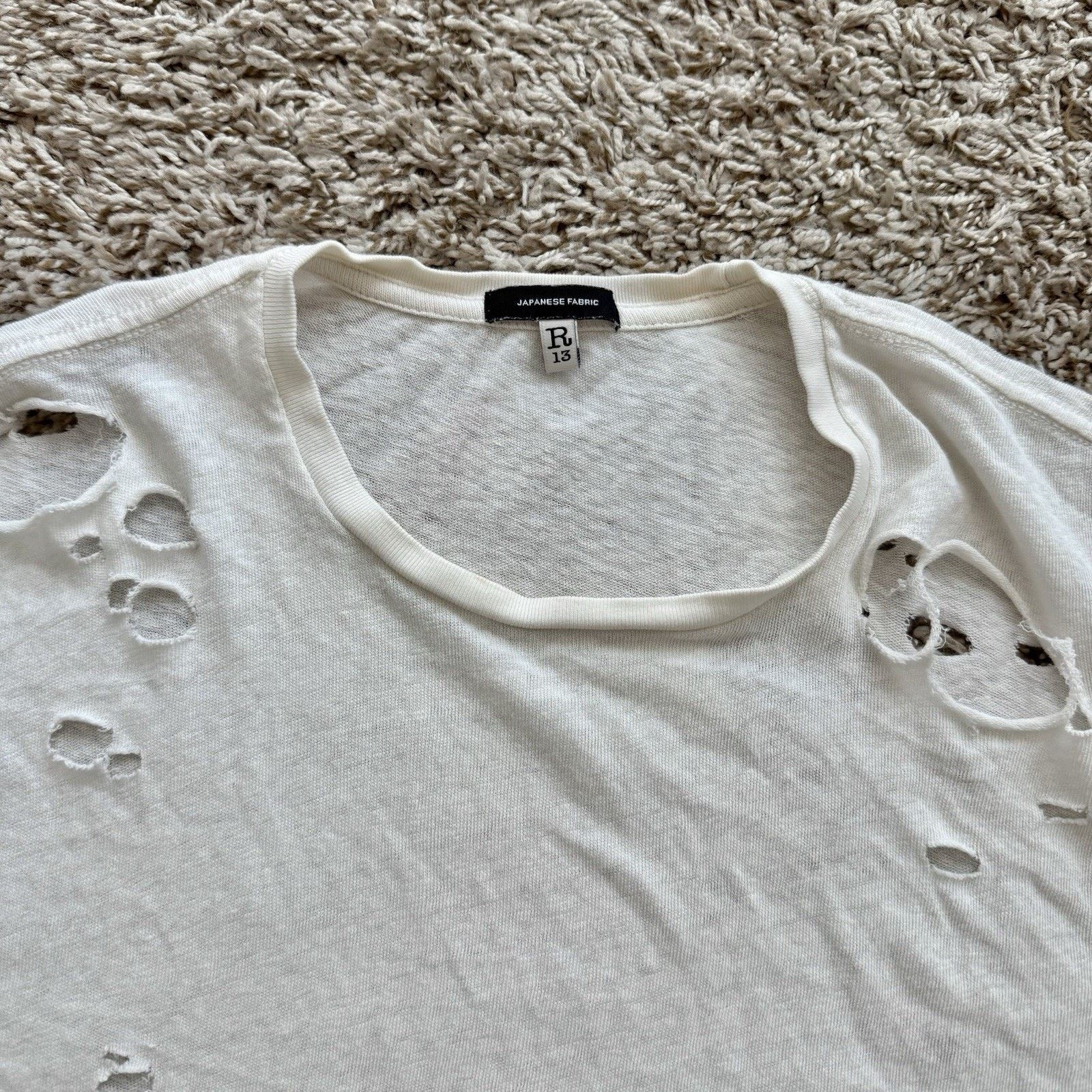 R13 $295 R13 Destroyed Boy T-Shirt Off White EcruJapanese Fabric Size US S / EU 44-46 / 1 - 3 Thumbnail