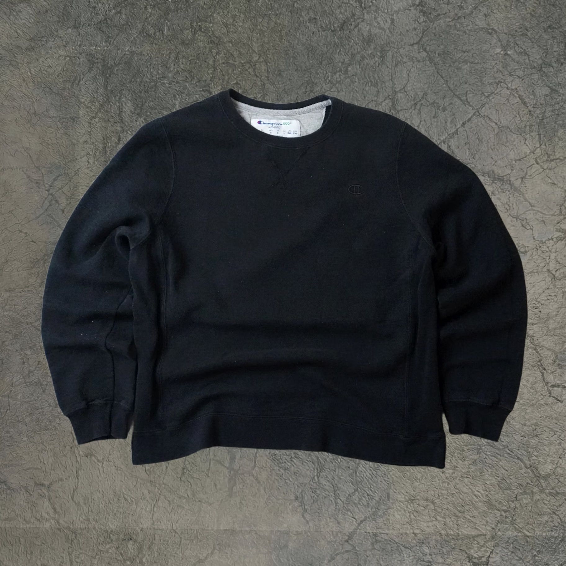 Champion Sweatshirt Mens Large Black Fleece Pullover Eco Crewneck, Men's