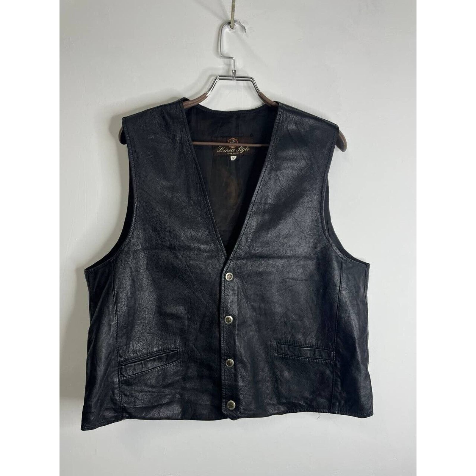 Leather Vintage Linea Style Black Leather Vest Western Biker Style Size US XL / EU 56 / 4 - 1 Thumbnail
