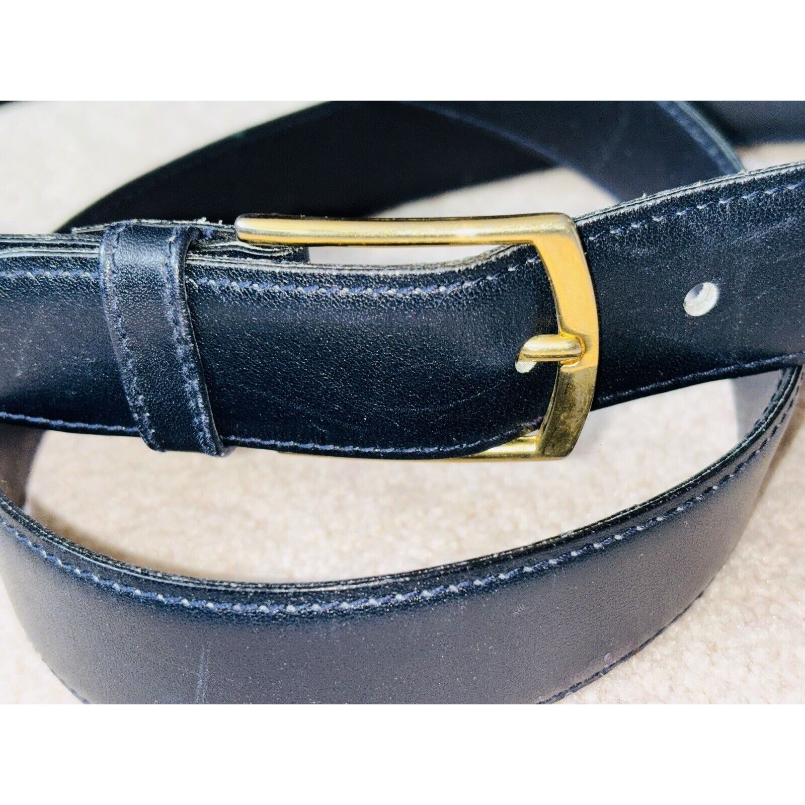 Harrods Vintage Harrods Black Leather Belt 38" Brass Buckle British Size 38 - 4 Thumbnail