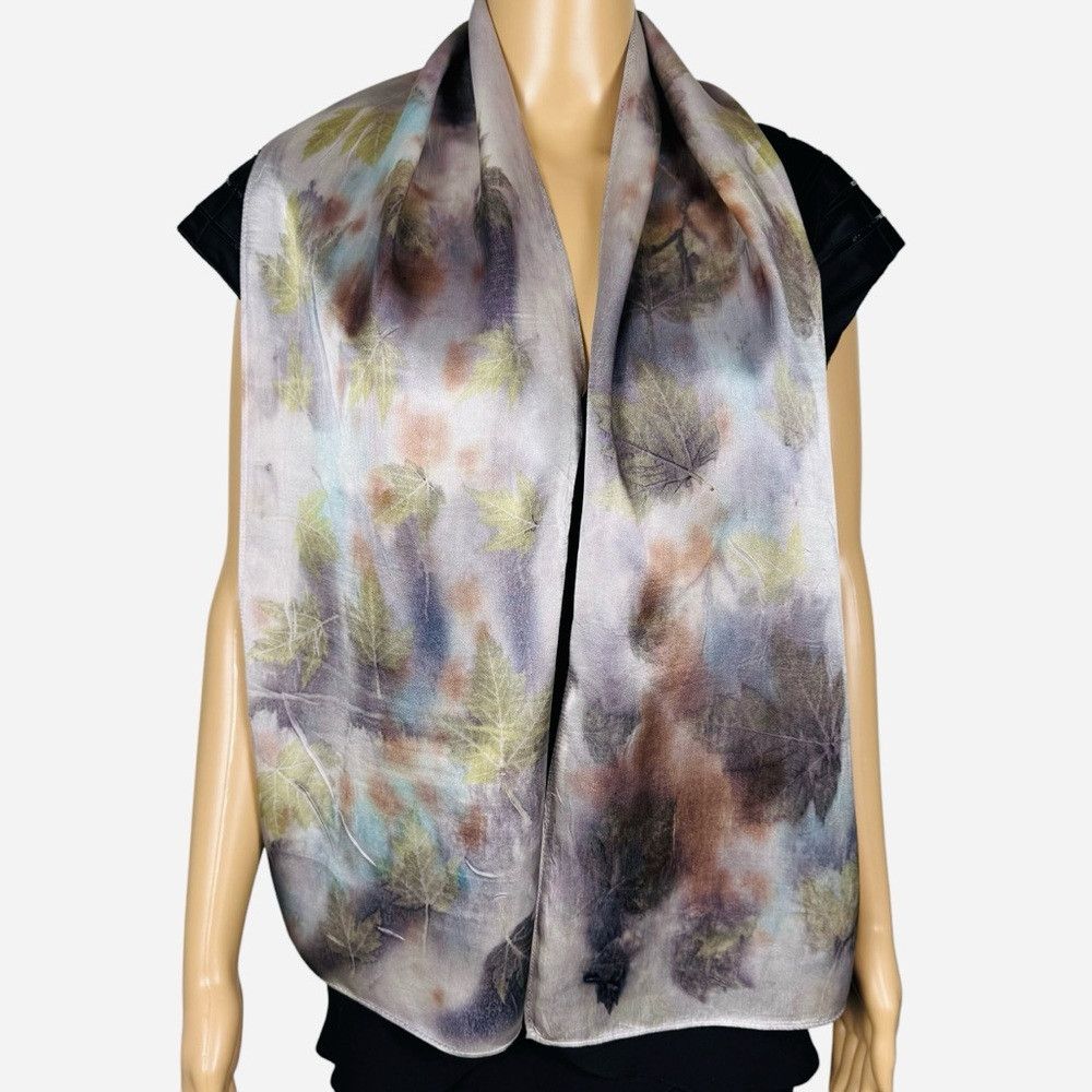 Other New 100% Silk Hand Dyed Leaves Ecoprint Rectangle Scarf 10. Size ONE SIZE - 1 Thumbnail