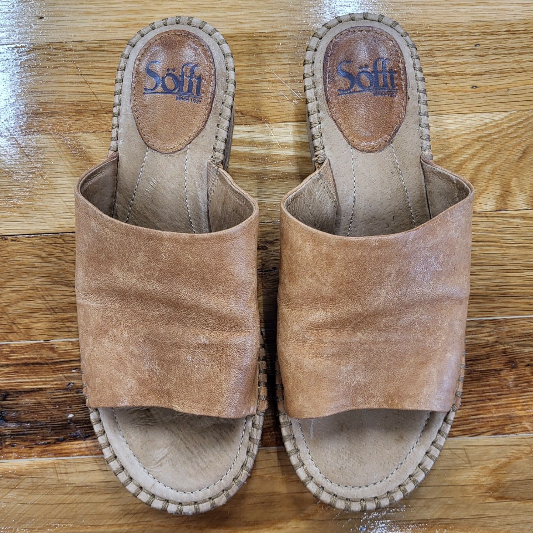 Vintage Sofft Nalanie Sandals Womens Size 6.5M Slides Leather Khaki Upper Tan Lining Leather Insole Casual Size US 7 / IT 37 - 6 Thumbnail