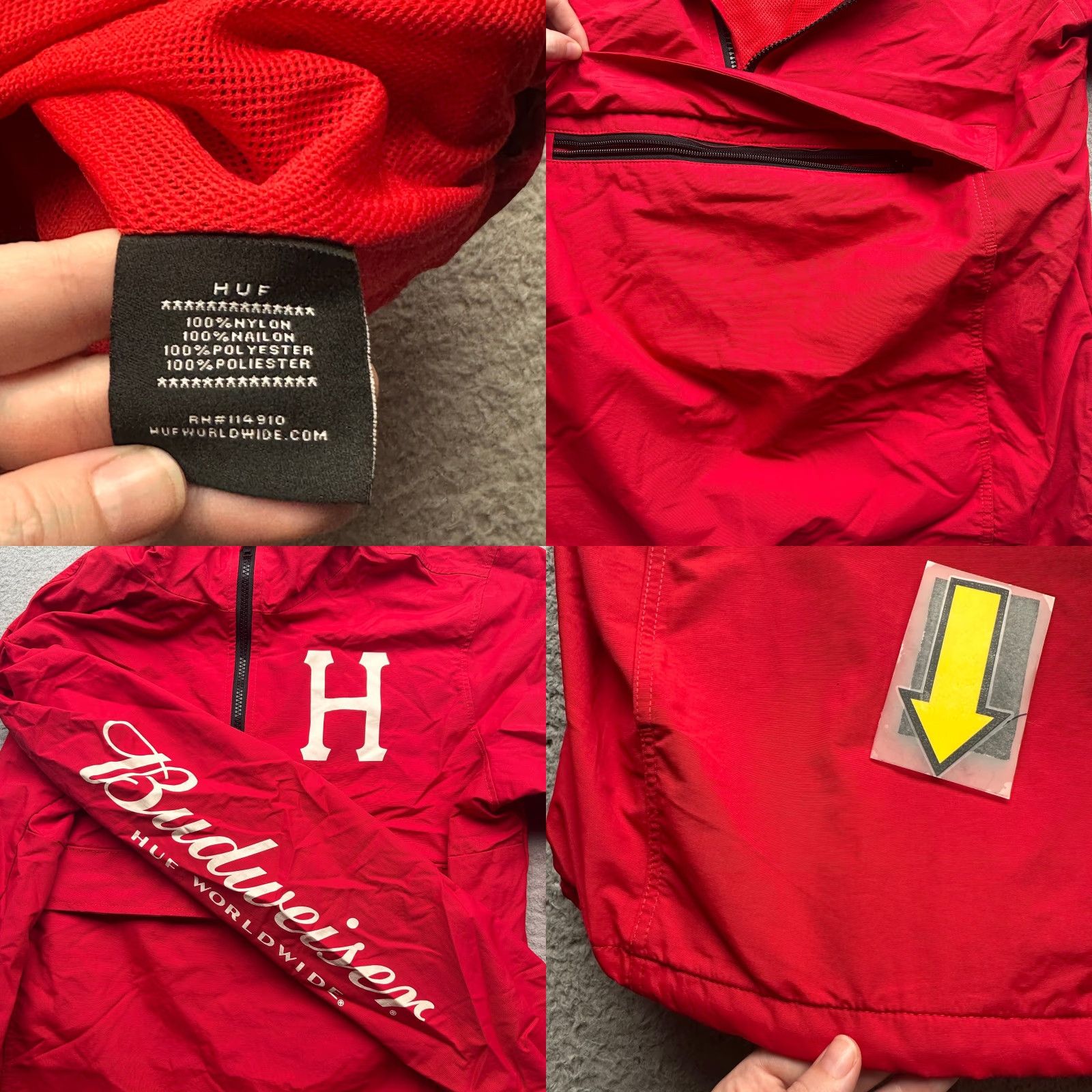 Huf HUF x Budweiser Anorak Windbreaker Jacket Mens Small Red Hooded 1/4 Zip Logo Size US S / EU 44-46 / 1 - 8 Thumbnail