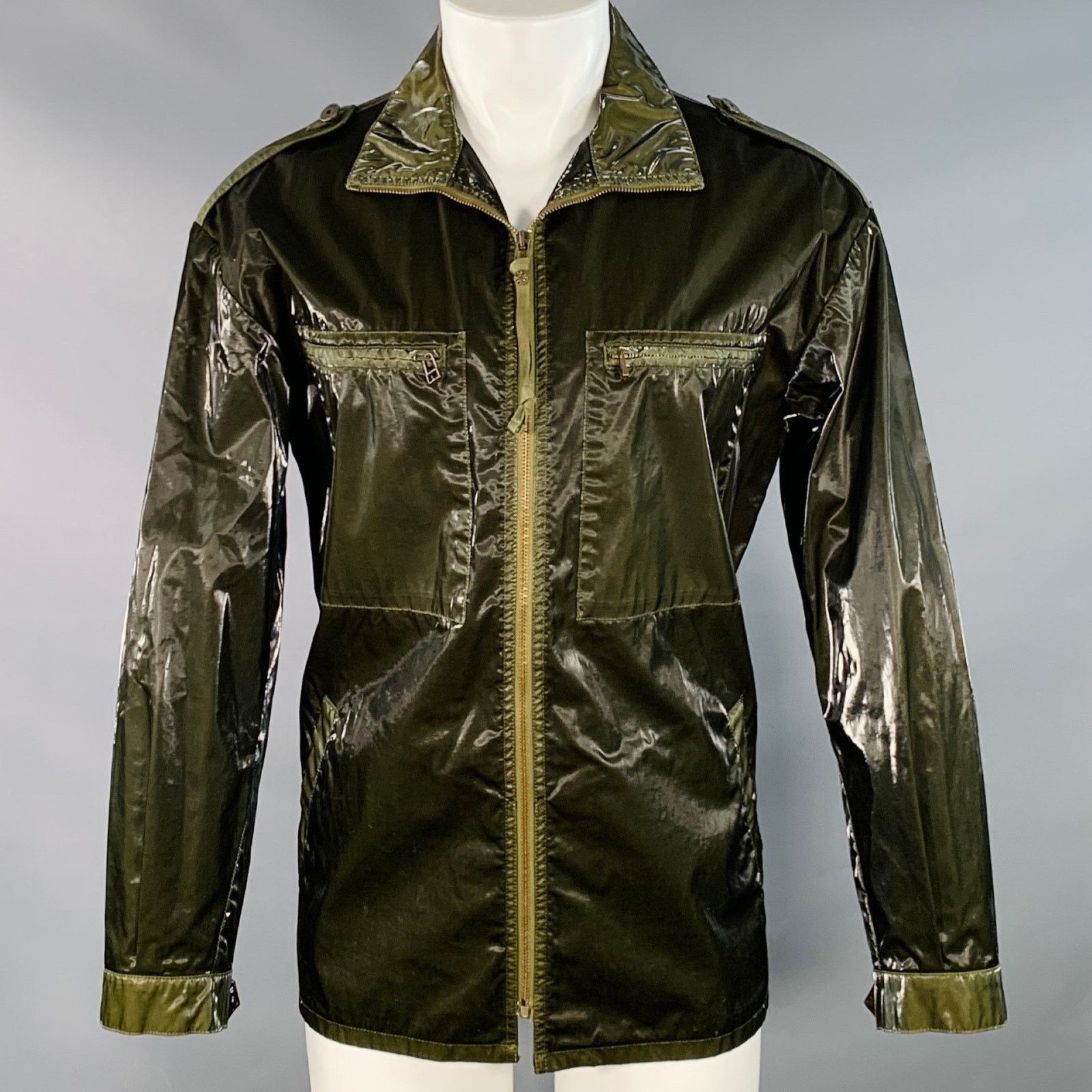 MR & MRS ITALY MR & MRS XS Green Olive Shimmery Cotton Blend Parka Jacket Size US XS / EU 42 / 0 - 1 Thumbnail