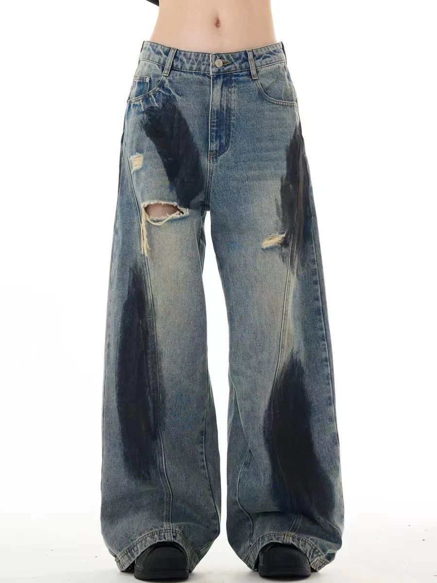 Jean American style high street ink splash hole jeans men Size US 32 / EU 48 - 5 Thumbnail