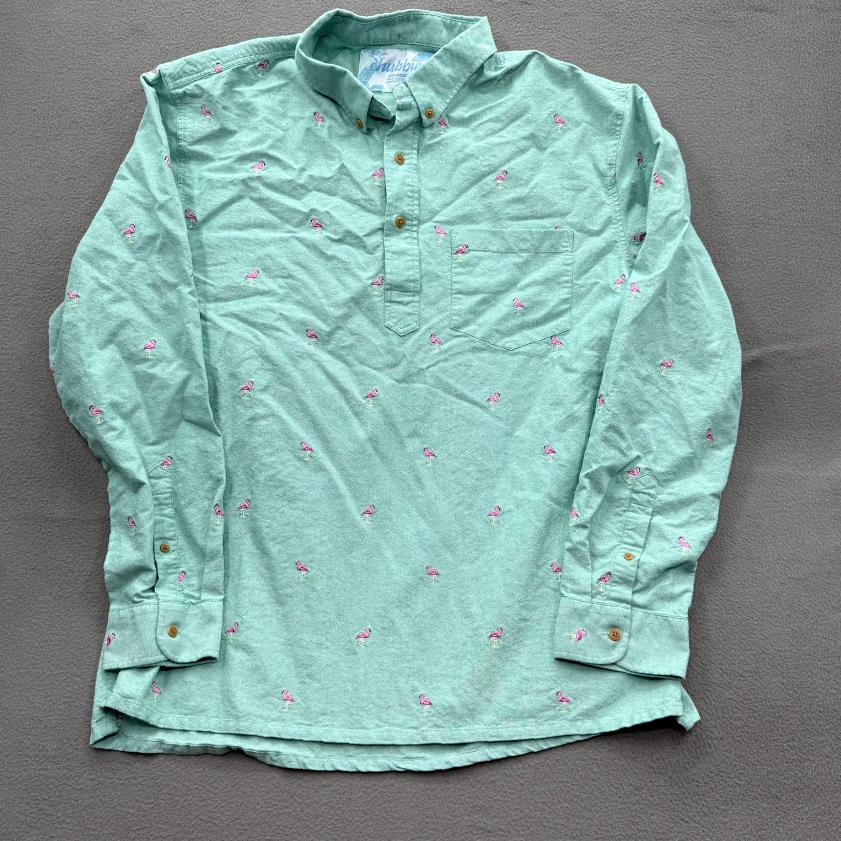 Chubbies Chubbies Shirt Mens 2XL Green Flamingo Embroidered Long Sleeve Cotton Casual Size US XXL / EU 58 / 5 - 2 Thumbnail