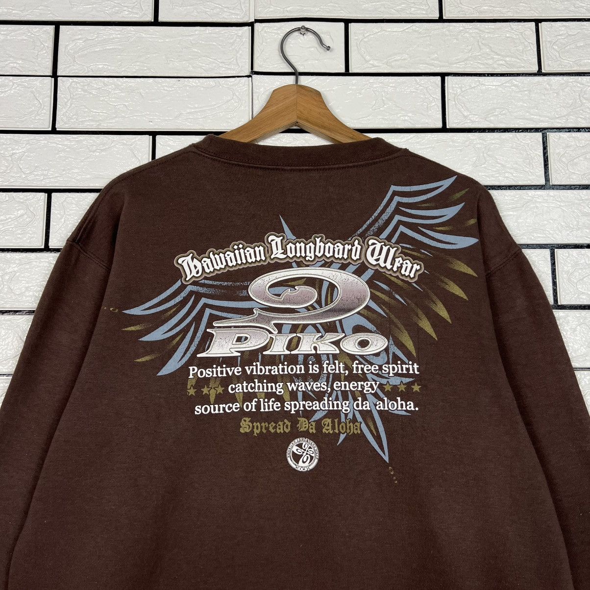 Vintage PIKO Hawaiian Longboard Wear Big Logo Sweatshirt #4094-C186 Size US L / EU 52-54 / 3 - 2 Thumbnail