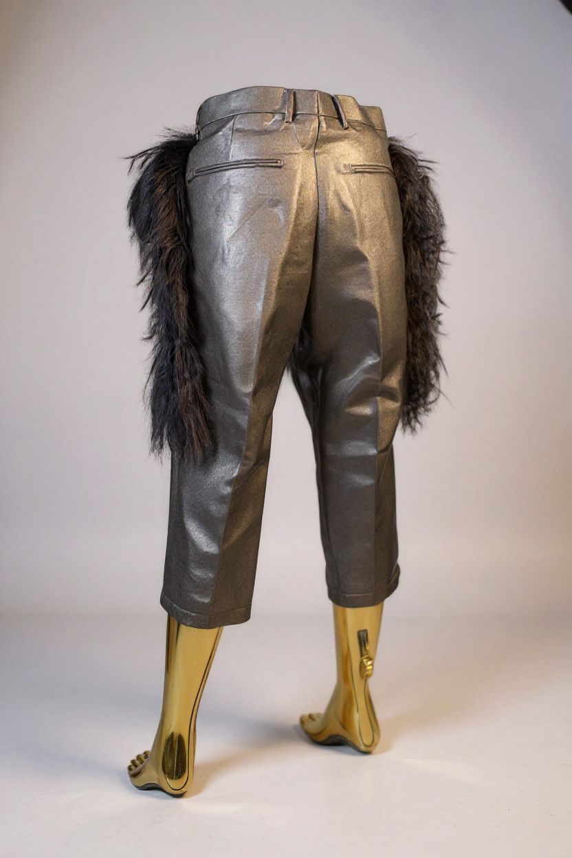 Other Metallic Pants with Black Mongolian Fur Size US 33 - 3 Thumbnail