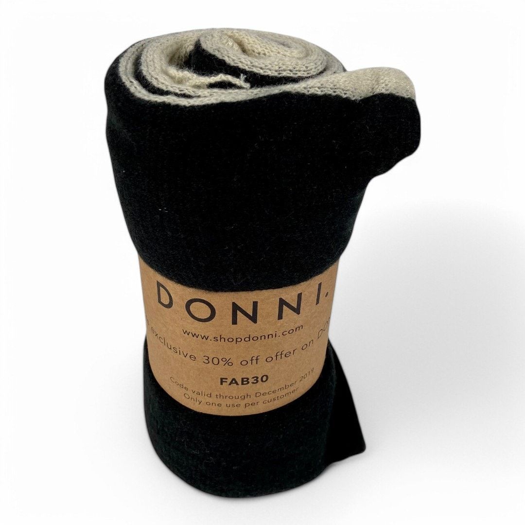 DONNI. Donni Tri Color Scarf Black Cream Gray Acrylic 29.5 by 69 Size ONE SIZE - 3 Thumbnail