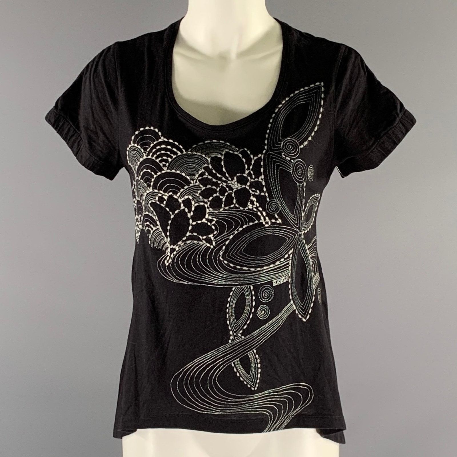 Kenzo KENZO Size M Black White Cotton Embroidered T Shirt Size M / US 6-8 / IT 42-44 - 1 Thumbnail