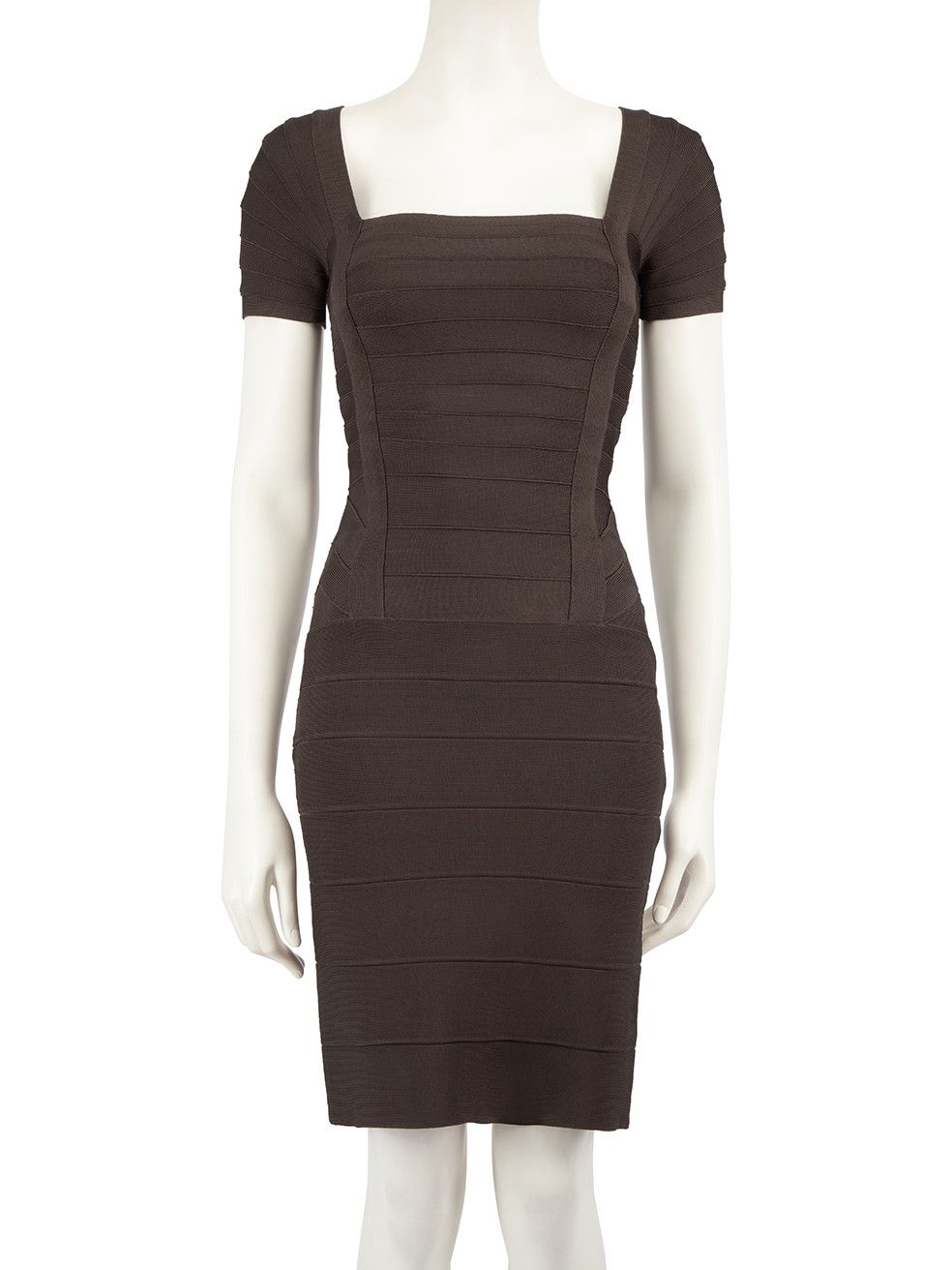 Image of Herve Leger Brown Square Neck Bandage Dress, Women's (Size XS)