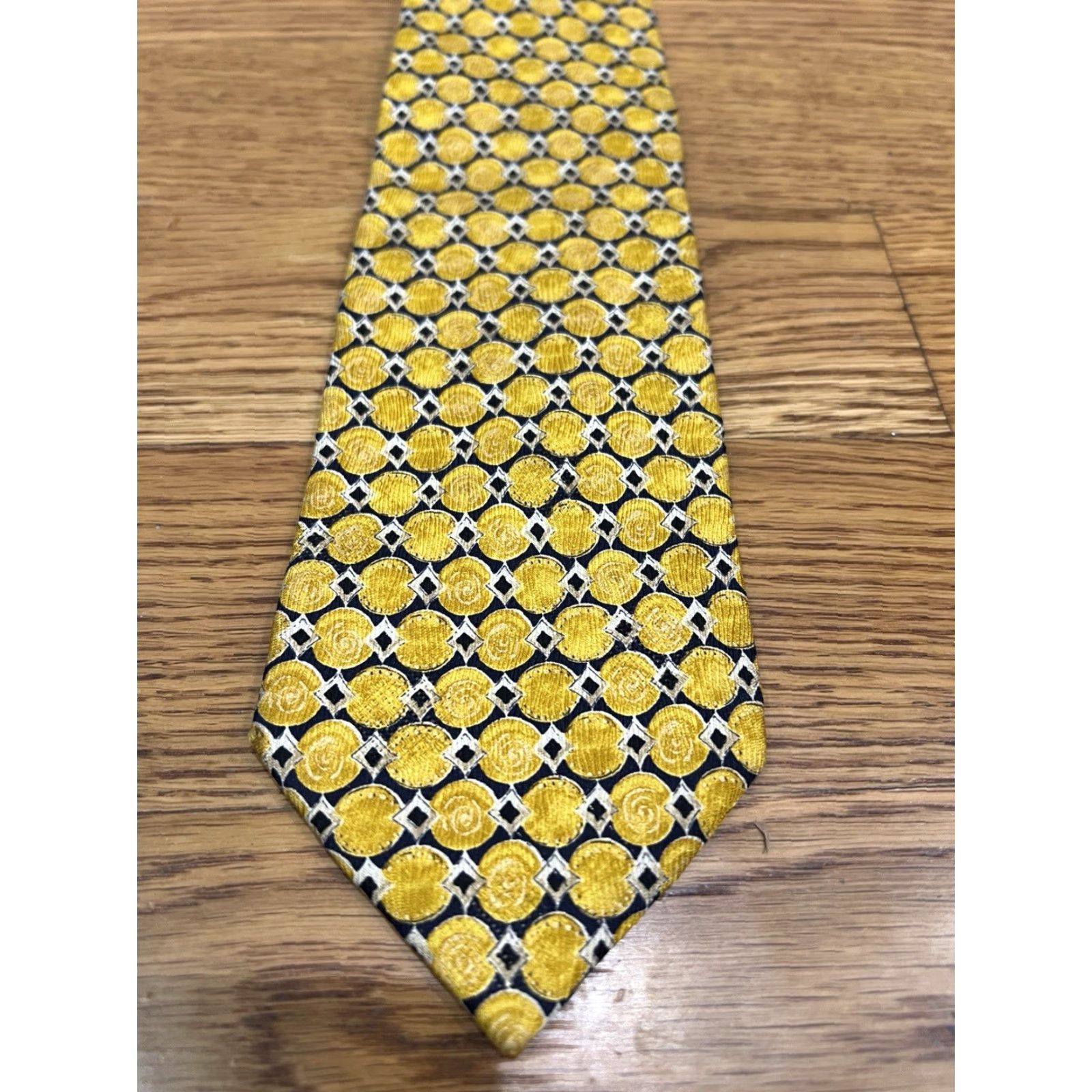 Ermenegildo Zegna Ermenegildo Zegna Designer Tie 100% Silk Geometric Pattern Yellow Gold Handmade Regular Multicolor Italy Mens Size ONE SIZE - 2 Thumbnail