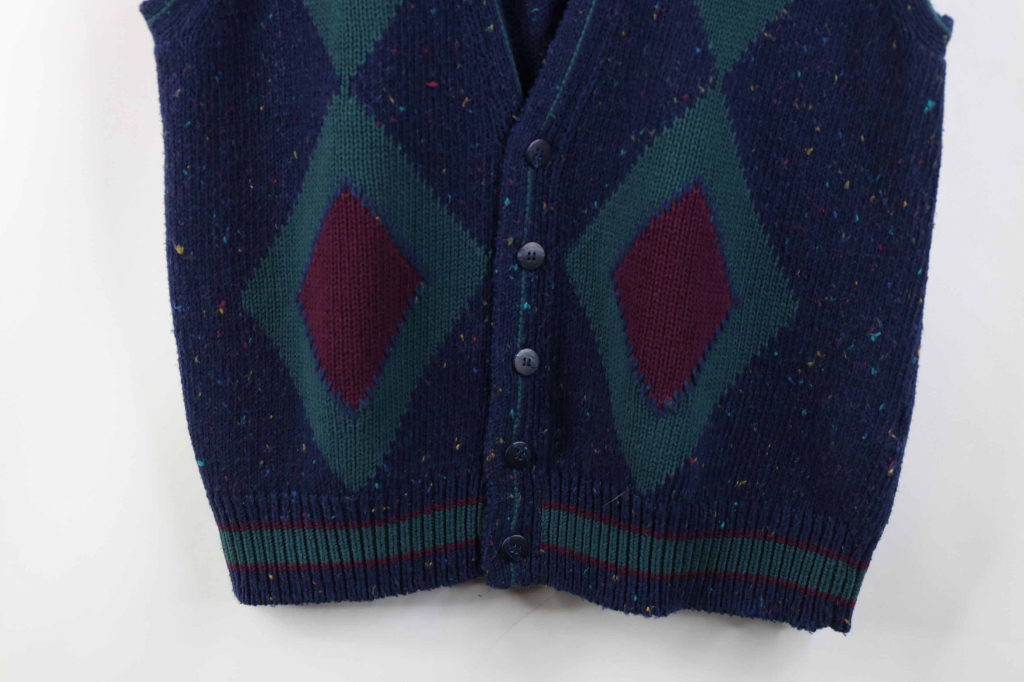 Vintage Vintage 90s Streetwear Diamond Knit Cardigan Sweater Vest Size US XL / EU 56 / 4 - 3 Thumbnail