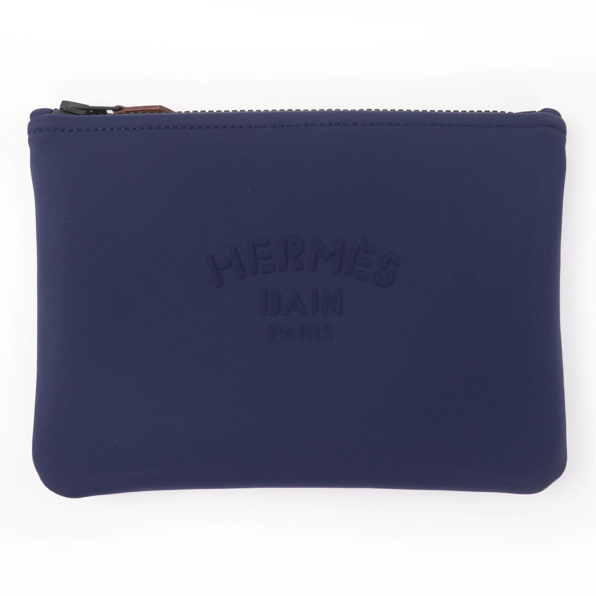 Hermes HERMES Trouse Flat PM Neoban Black Hardware Logo Zip Pouch Navy Made in France Women's Size ONE SIZE - 1 Thumbnail