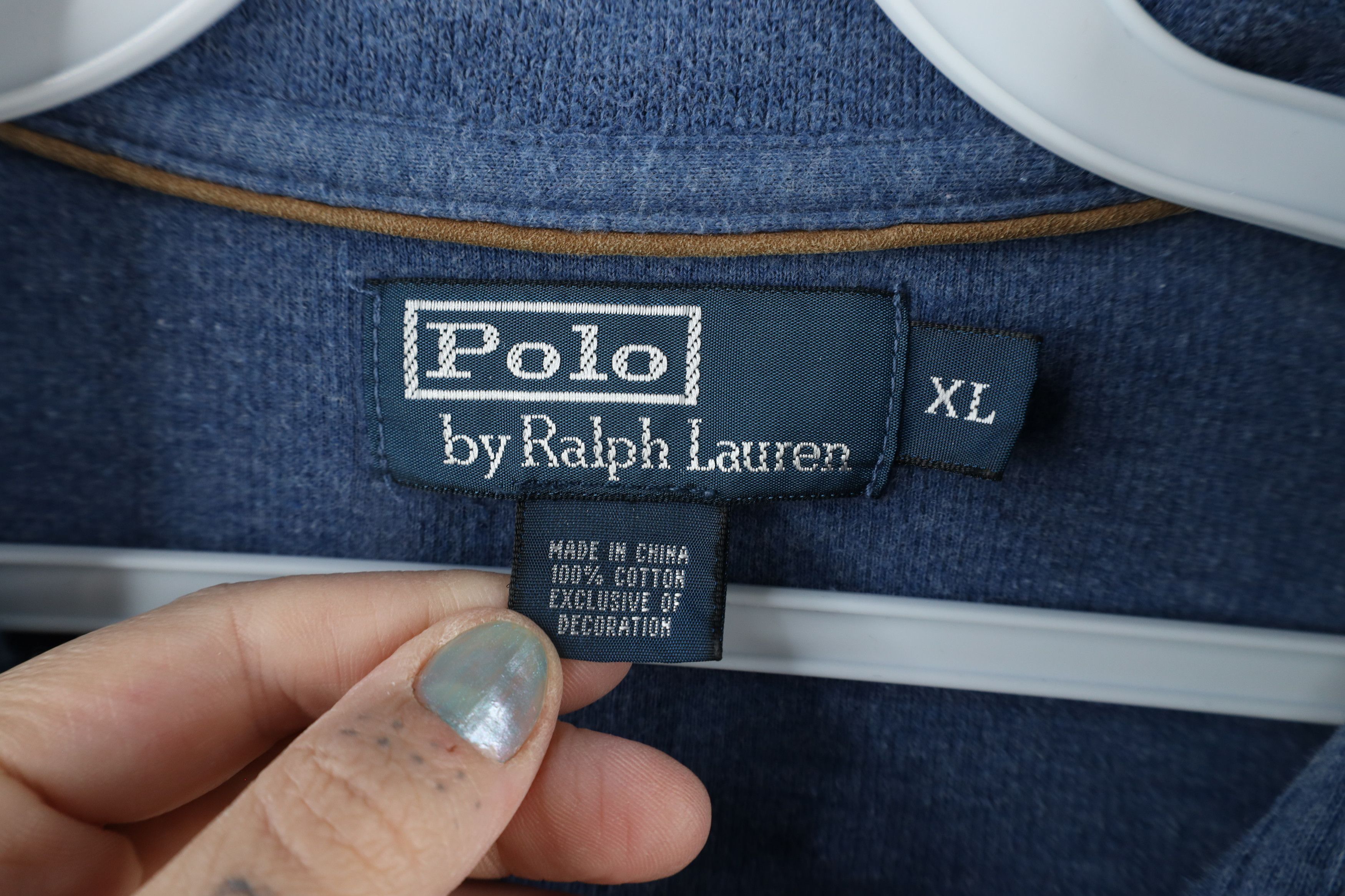 Ralph Lauren × Vintage Vintage 90s Ralph Lauren Ribbed Knit Half Zip Sweater Blue Size US XL / EU 56 / 4 - 6 Thumbnail