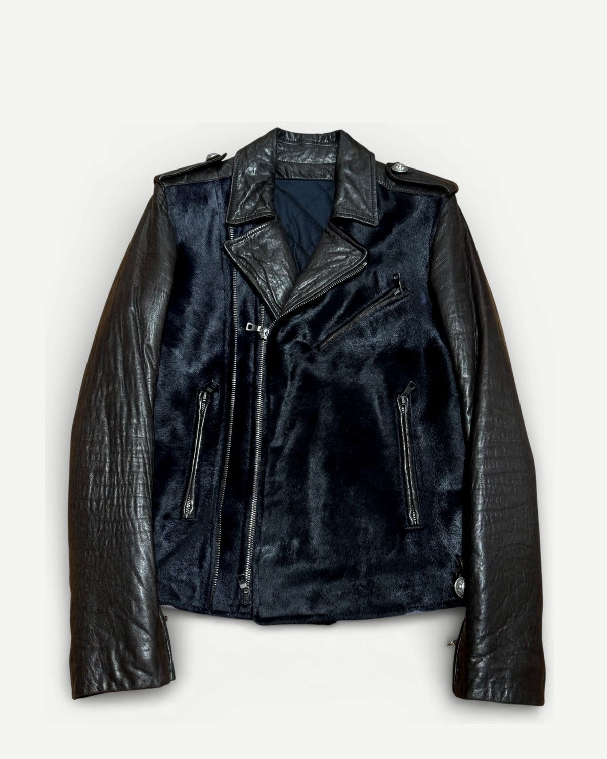 Balmain Balmain 2011 Runway Leather Raccoon Fur Cozy Wool Jacket