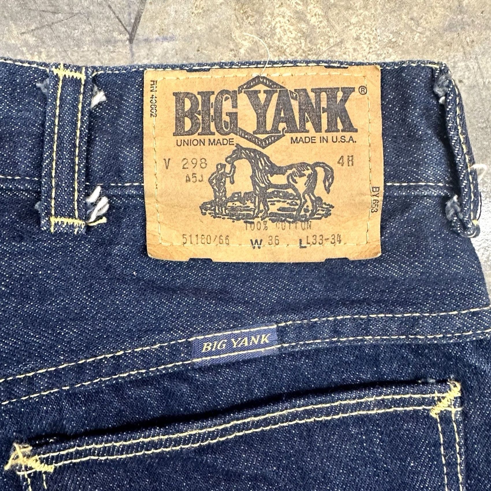 Denime VINTAGE Big Yank Jeans Denim Dark Wash Boot Cut Flare Mens 34 X 27 USA Made Union Size US 34 / EU 50 - 2 Thumbnail