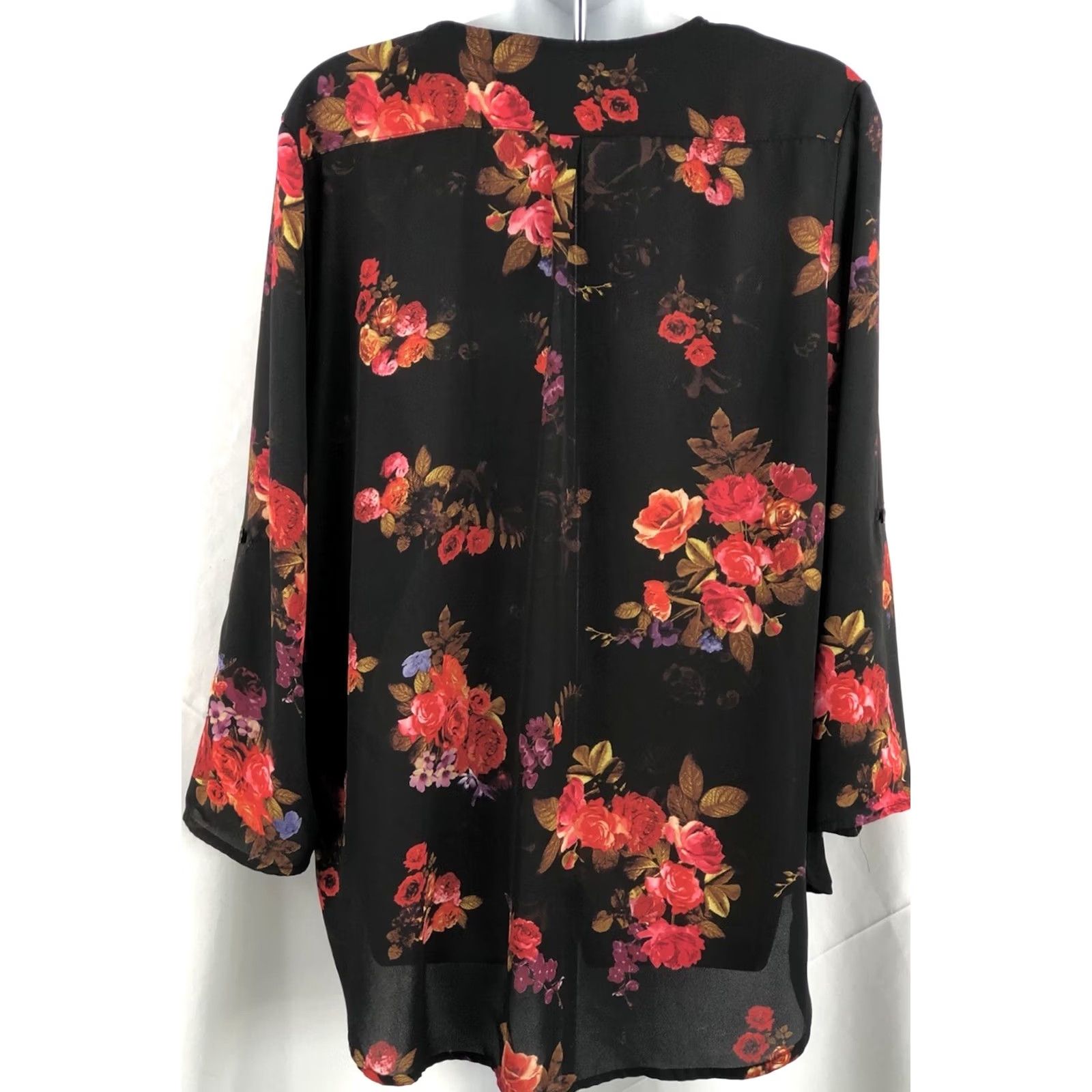 Vintage Tacera Blouse Womens Flowy Top L Black Red Roses 3/4 Sleeve V-Neck Fairy Whimsigoth 90s Size L / US 10 / IT 46 - 3 Thumbnail