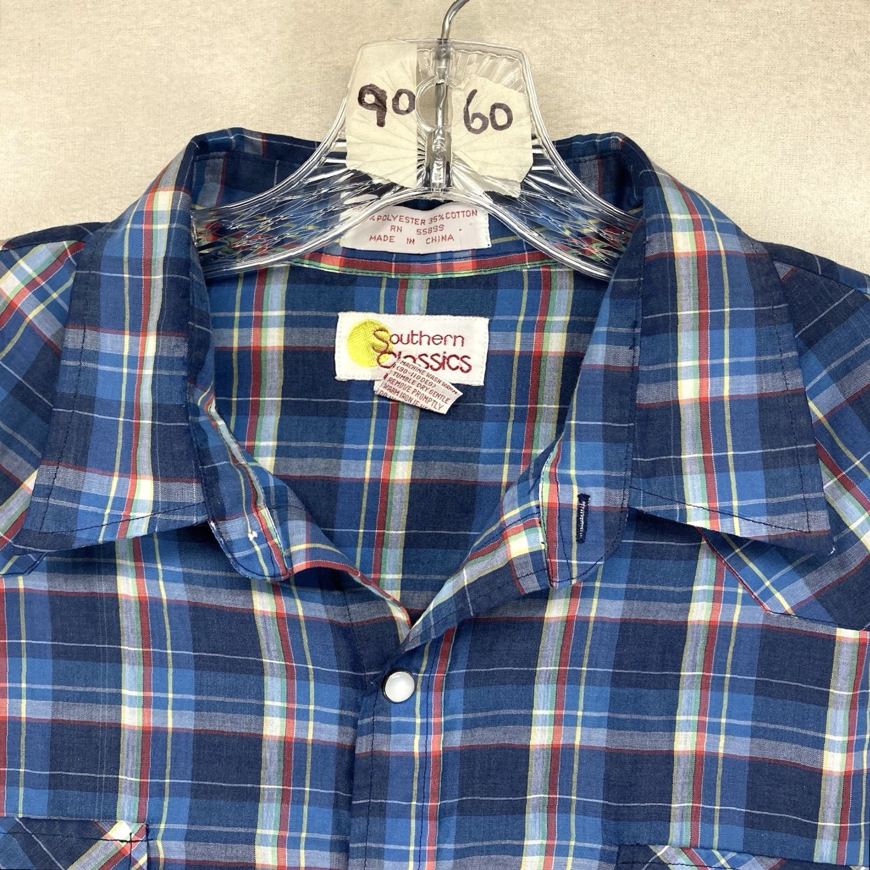 Southern Tide VINTAGE Western Shirt XL Blue Plaid Long Sleeve Pearl Snap 90s Super Thin Mens Size US XL / EU 56 / 4 - 4 Thumbnail