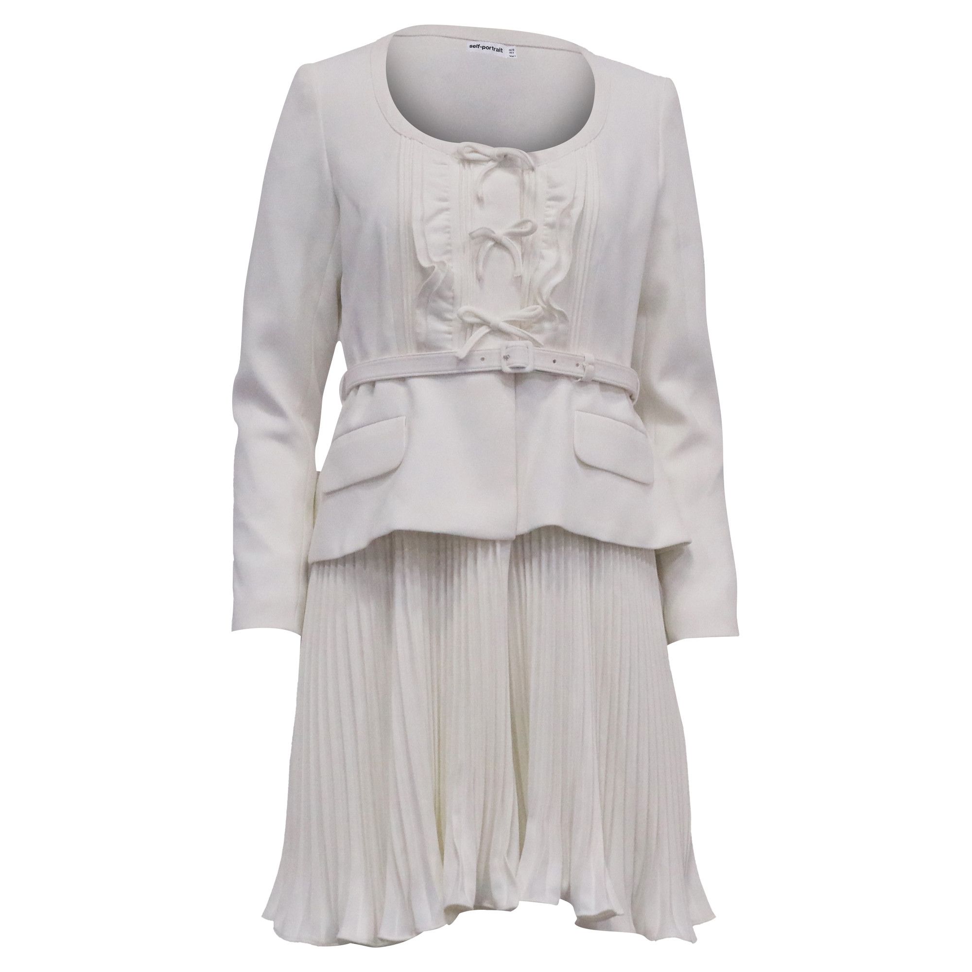 Self-Portrait Self-Portrait Pleated Crepe Belted Peplum Midi Dress in Whit Size XS / US 0-2 / IT 36-38 - 1 Thumbnail