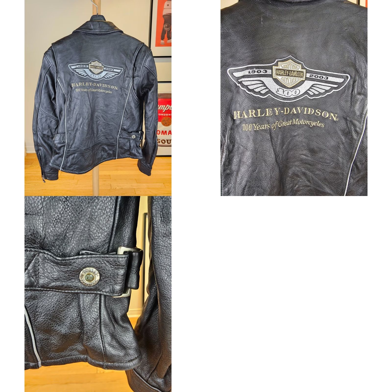 Harley Davidson VINTAGE Harley-Davidson 100th Anniversary Leather Motorcycle Jacket SZ XS Women Size XS / US 0-2 / IT 36-38 - 8 Thumbnail